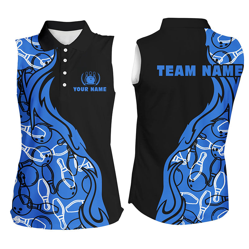 Black blue pattern bowling Sleeveless polo shirts for women/ custom team bowling jerseys for girl
