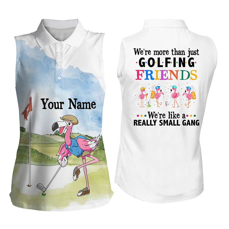 Funny Flamingo Womens sleeveless polo shirt custom name we''re more than just golfing friends