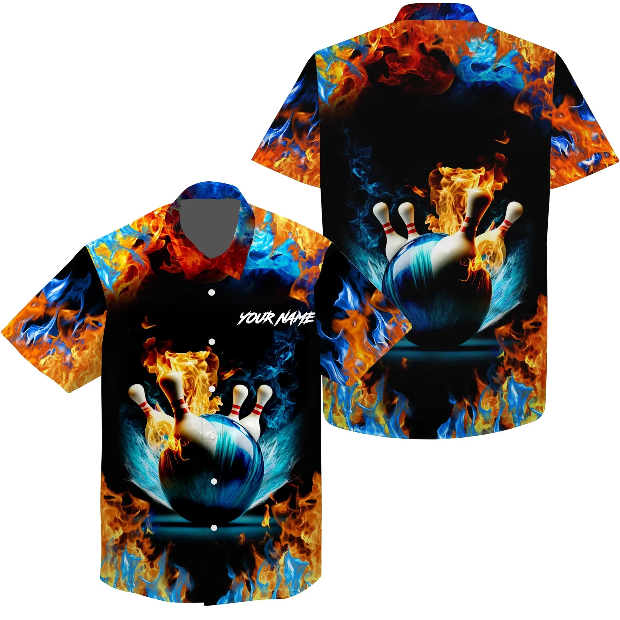 Water fire background custom name Hawaiian bowling shirts for men/ bowling team shirts