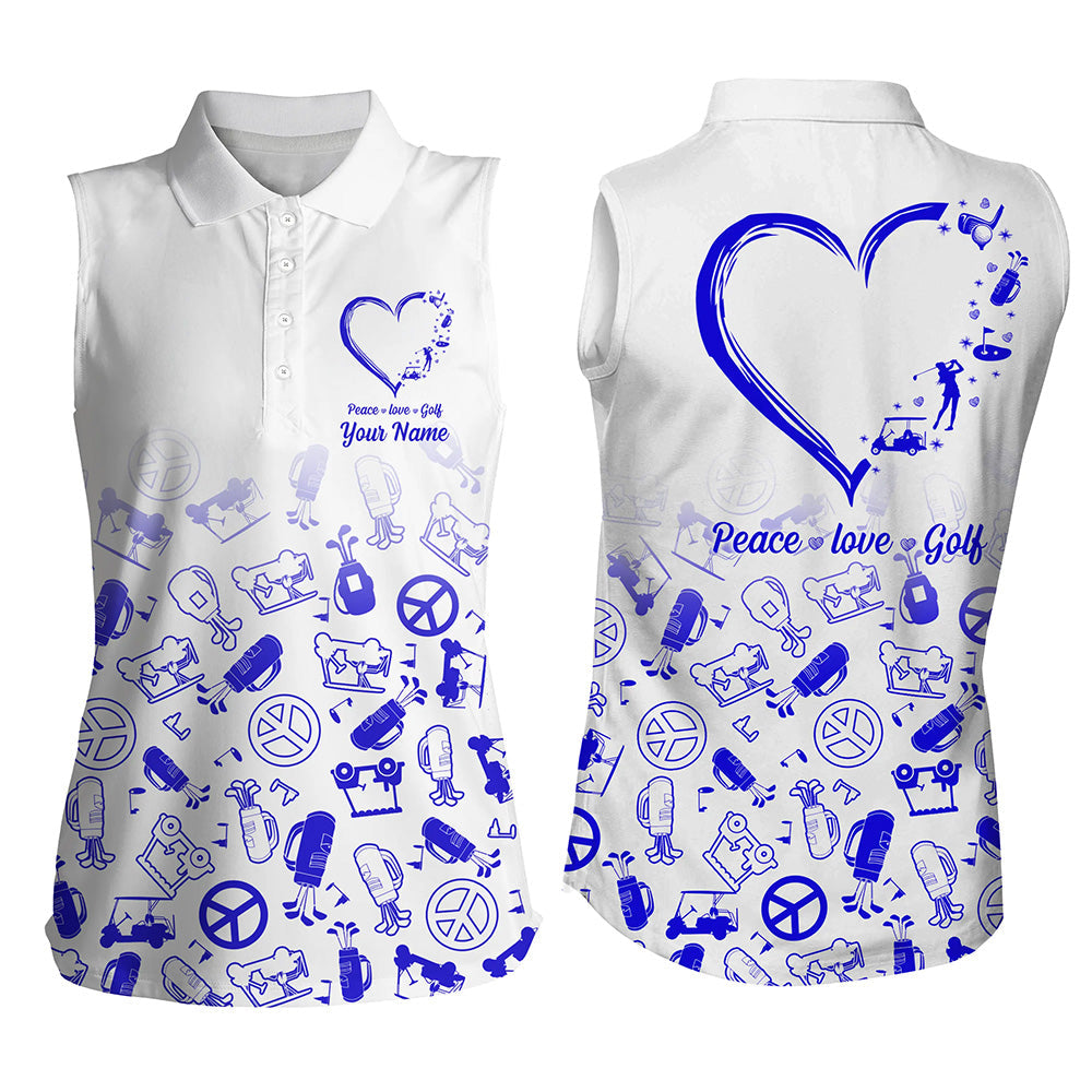 Womens sleeveless polo shirts custom blue heart peace love golf/ personalized golf shirts for women