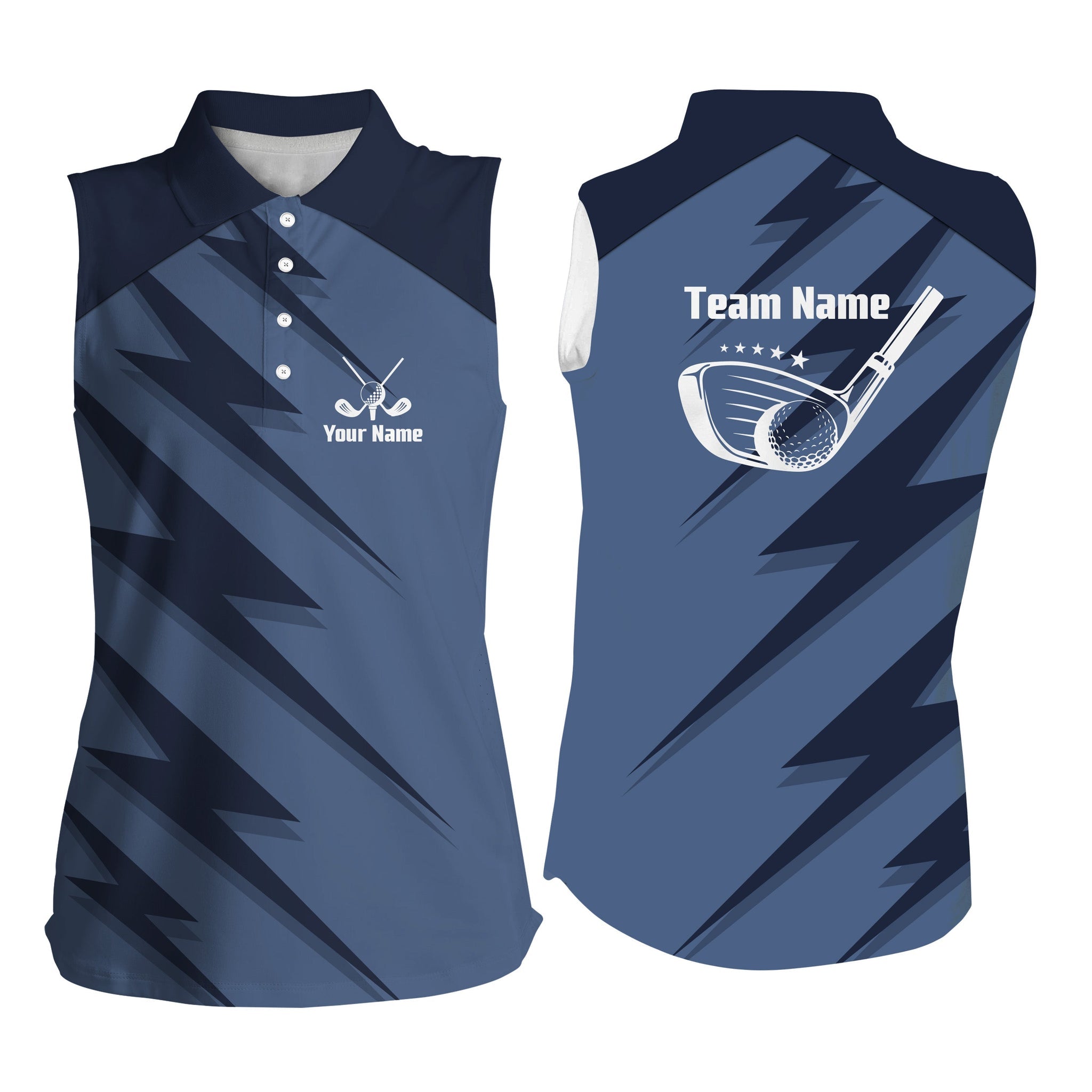 Womens Sleeveless Polo Shirts Blue Lightning Custom Name And Team Name Golf Shirt/ Golfing Gifts