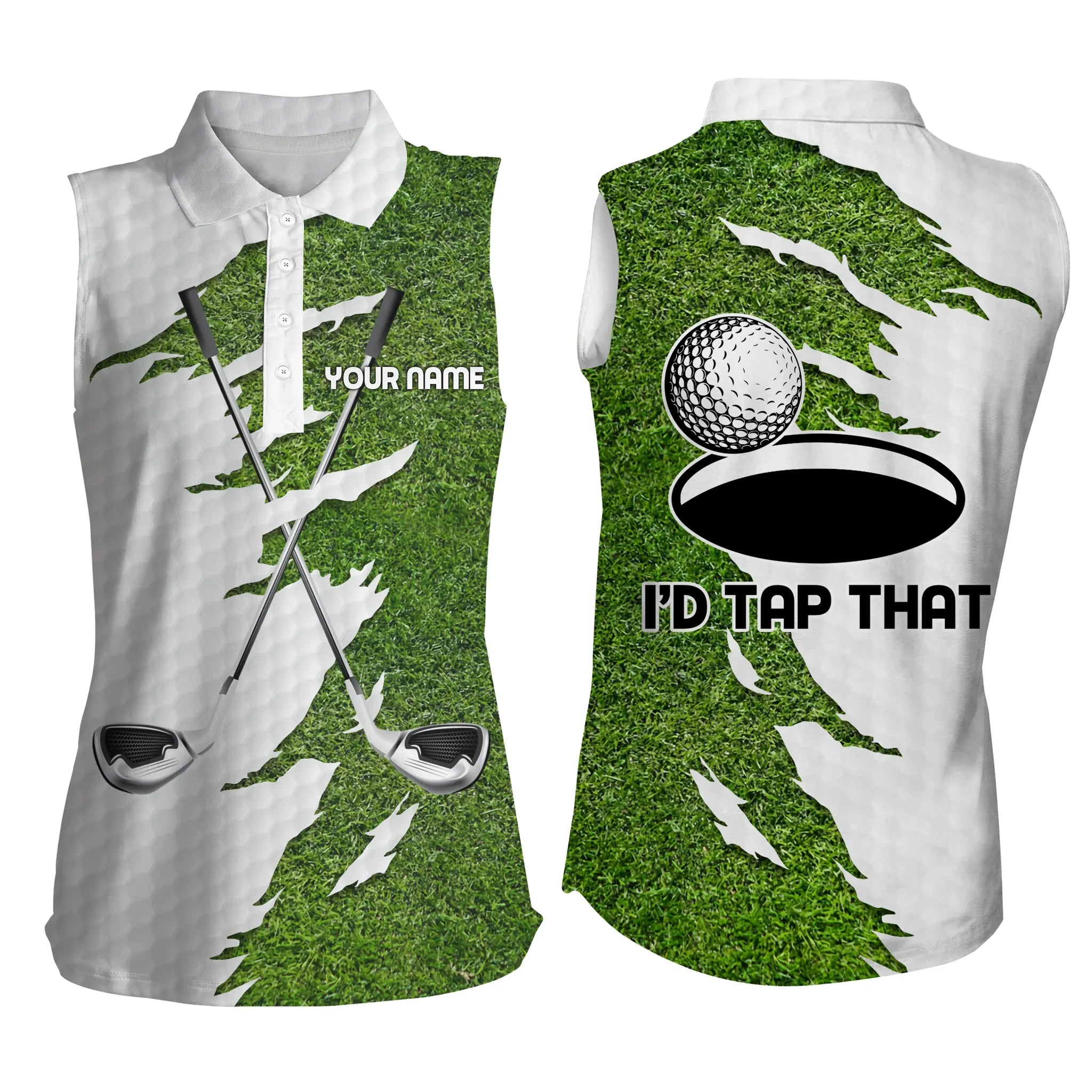 Personalized Golf Shirt For Women Coolspod/ Women''s Sleeveless Polo Shirts Custom Name Golf Clubs I''D Tap That/