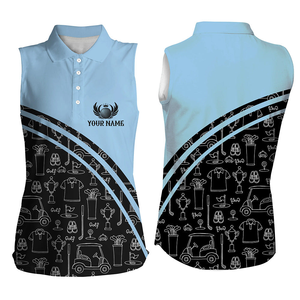 Womens sleeveless polo shirt custom black pattern short sleeve golf shirts/ golf gift for