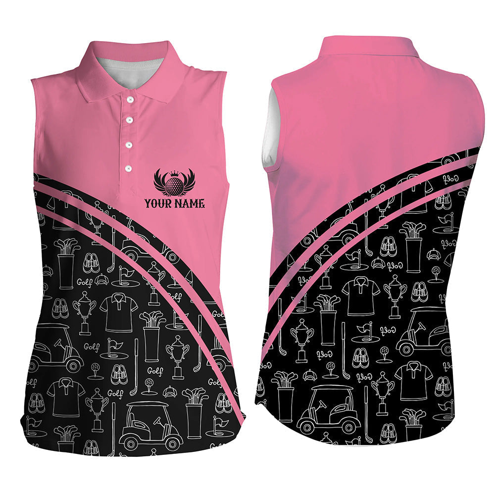 Womens sleeveless polo shirt custom black pattern short sleeve golf shirts/ golf gift for her