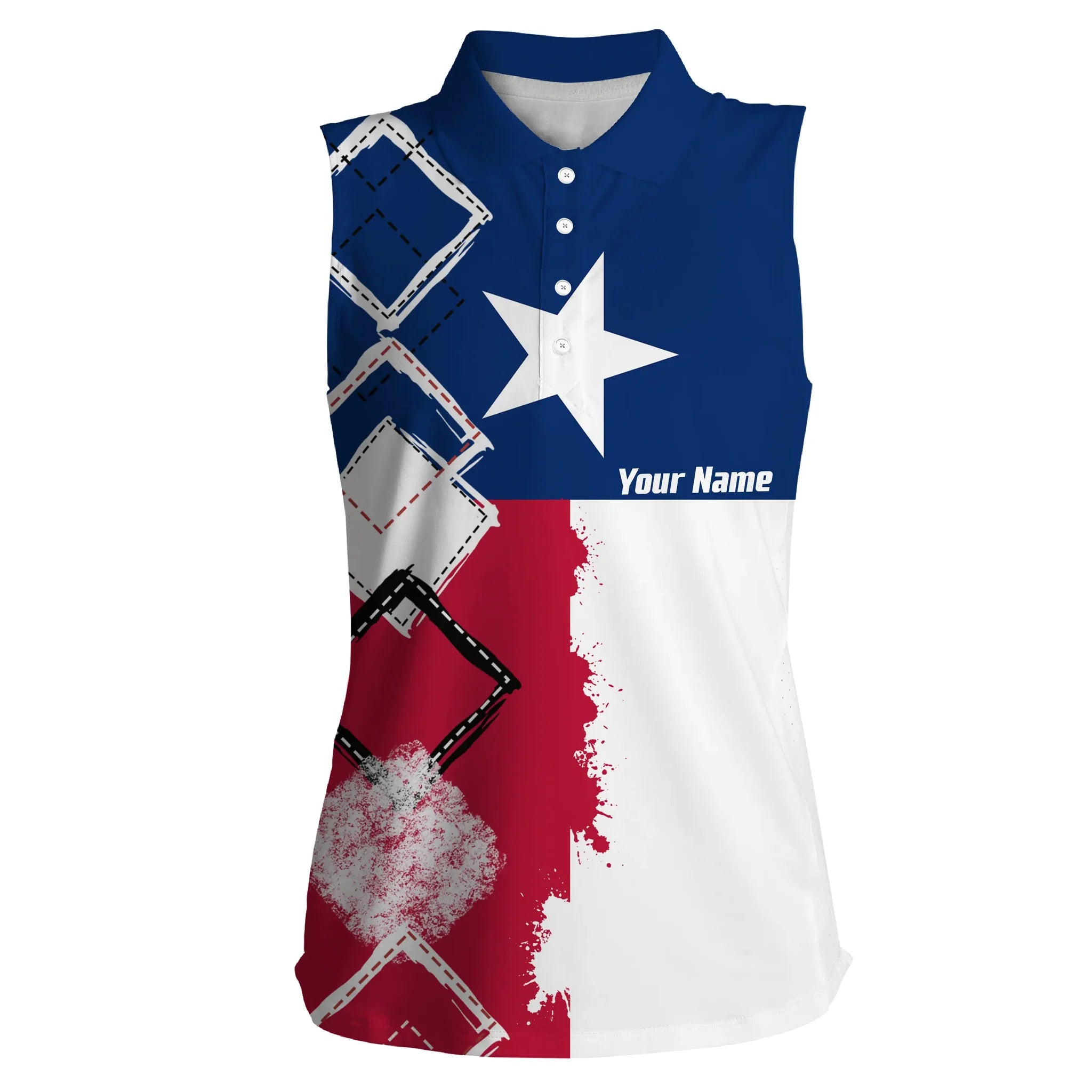 3D All Over Print Women Sleeveless Polo Shirt Texas Flag Patriot Custom Name Golf Shirts For Women/ Gift For The Golfers