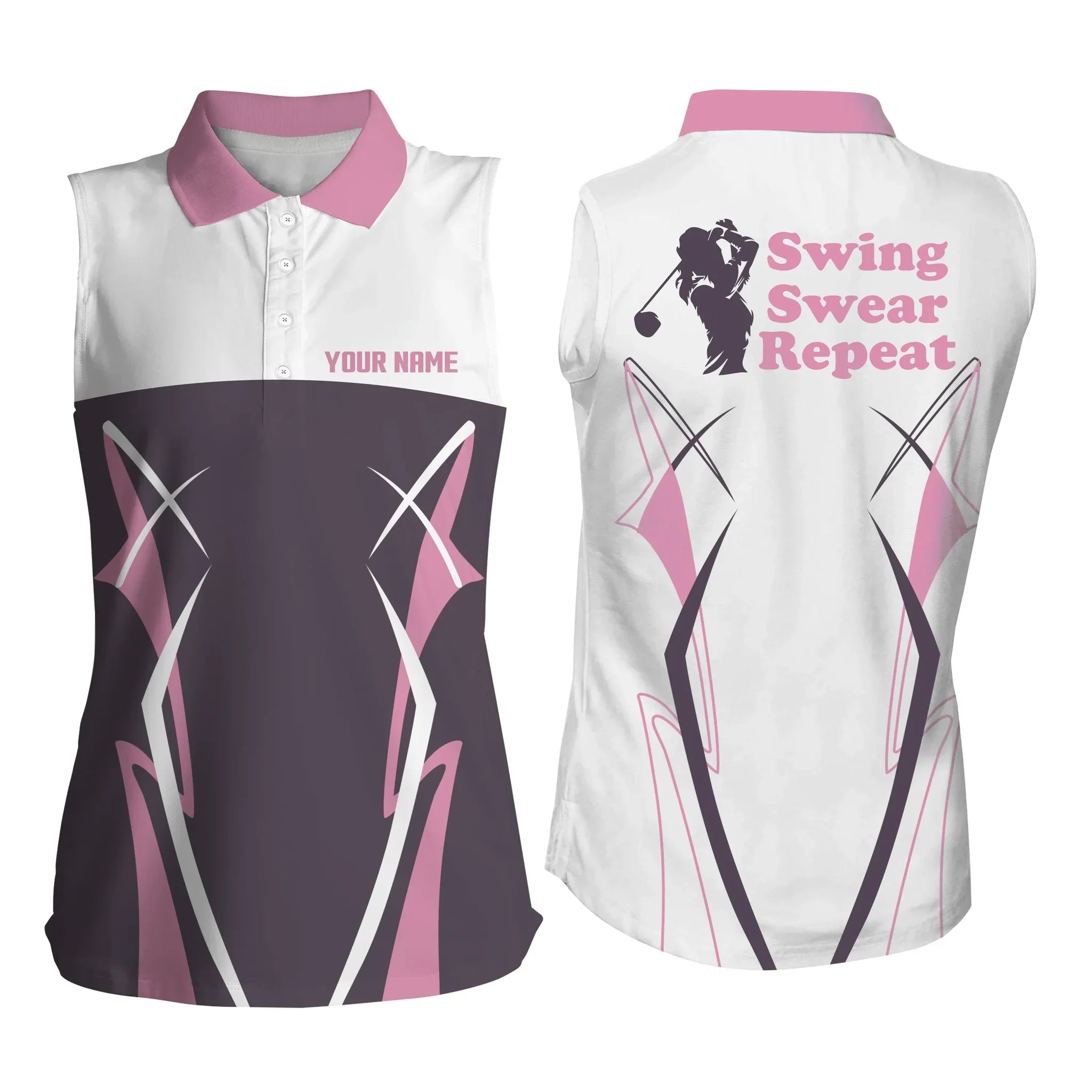 Womens Sleeveless polo shirt swing swear repeat pink golf shirts custom name ladies