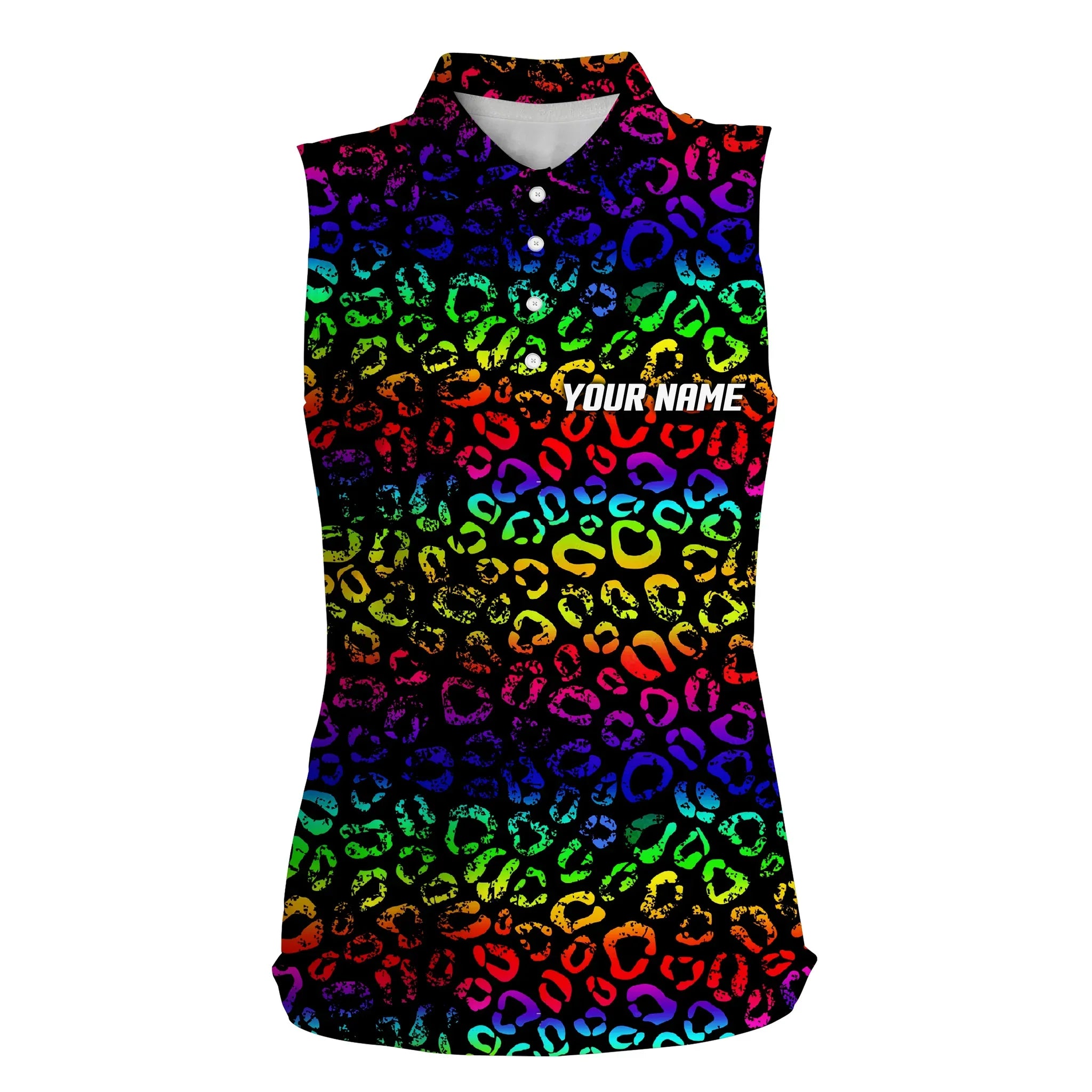 Colorful neon Rainbow leopard Womens sleeveless polo shirts/ team golf shirt gift for golf lovers