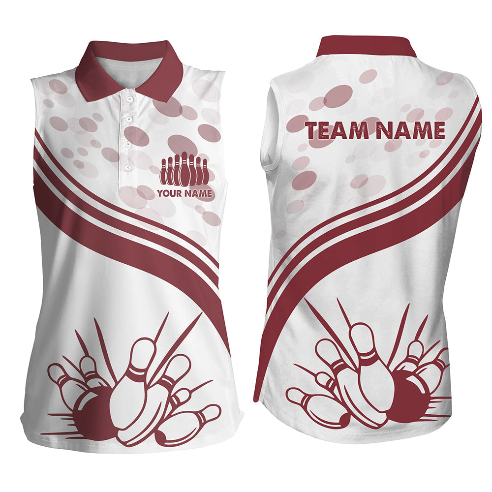 Custom Vintage white Bowling sleeveless polo Shirts For Women/ Personalized Bowling Team Jerseys