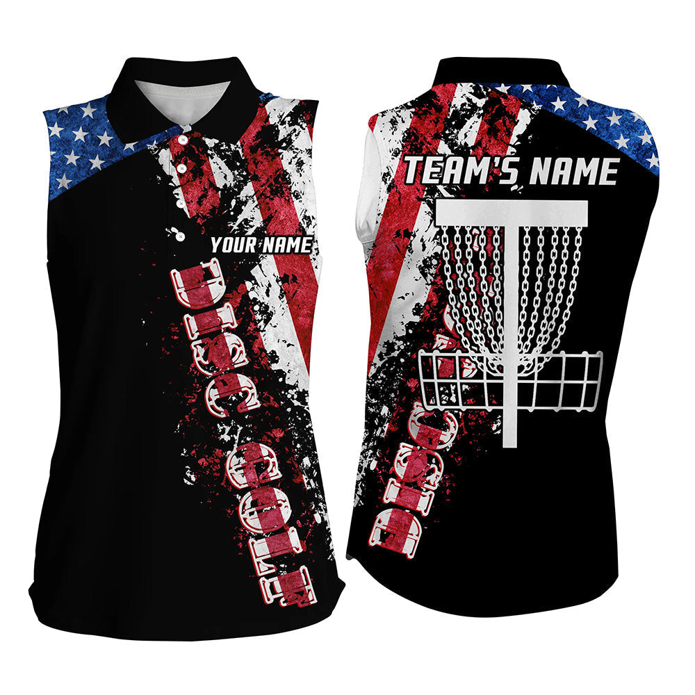American flag patriotic Women''s sleeveless polo shirt/ custom team disc golf basket shirts