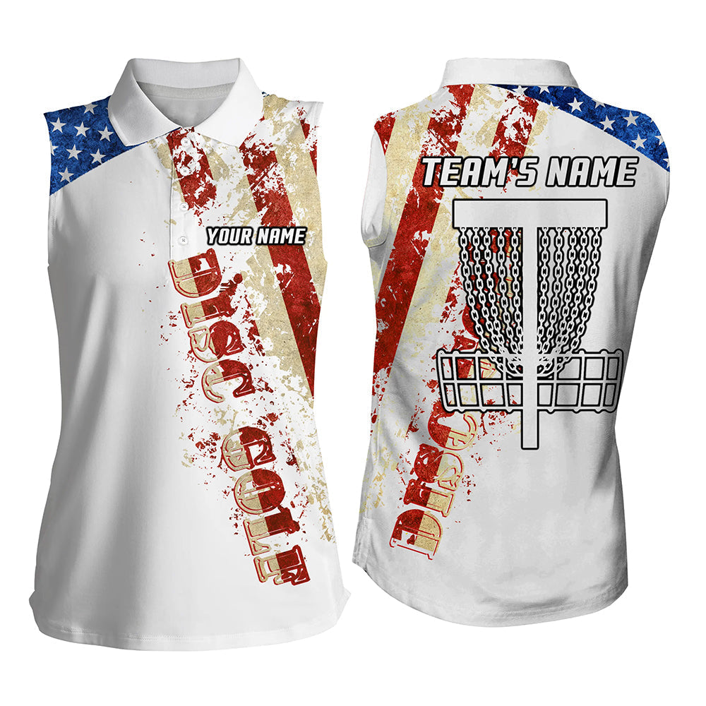 American flag patriotic Womens sleeveless polo shirt/ custom team disc golf basket shirts
