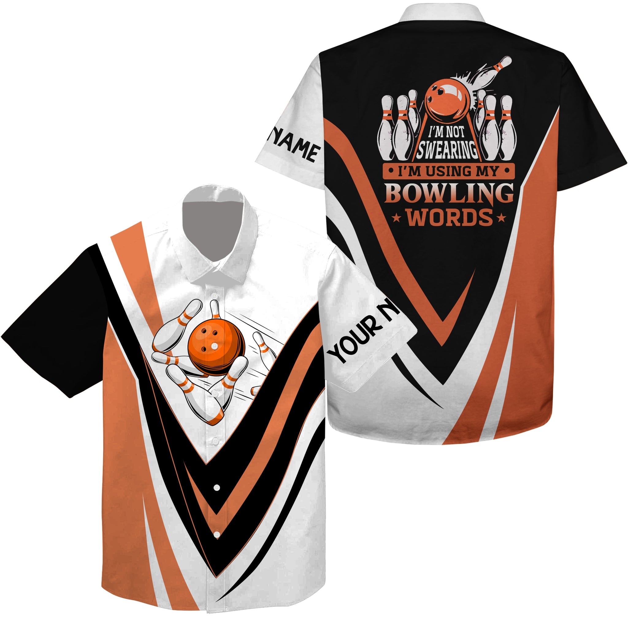 Custom Hawaiian Bowling Shirts I''M Not Swearing/ I''M Using My Bowling Words Orange Bowl Shirts