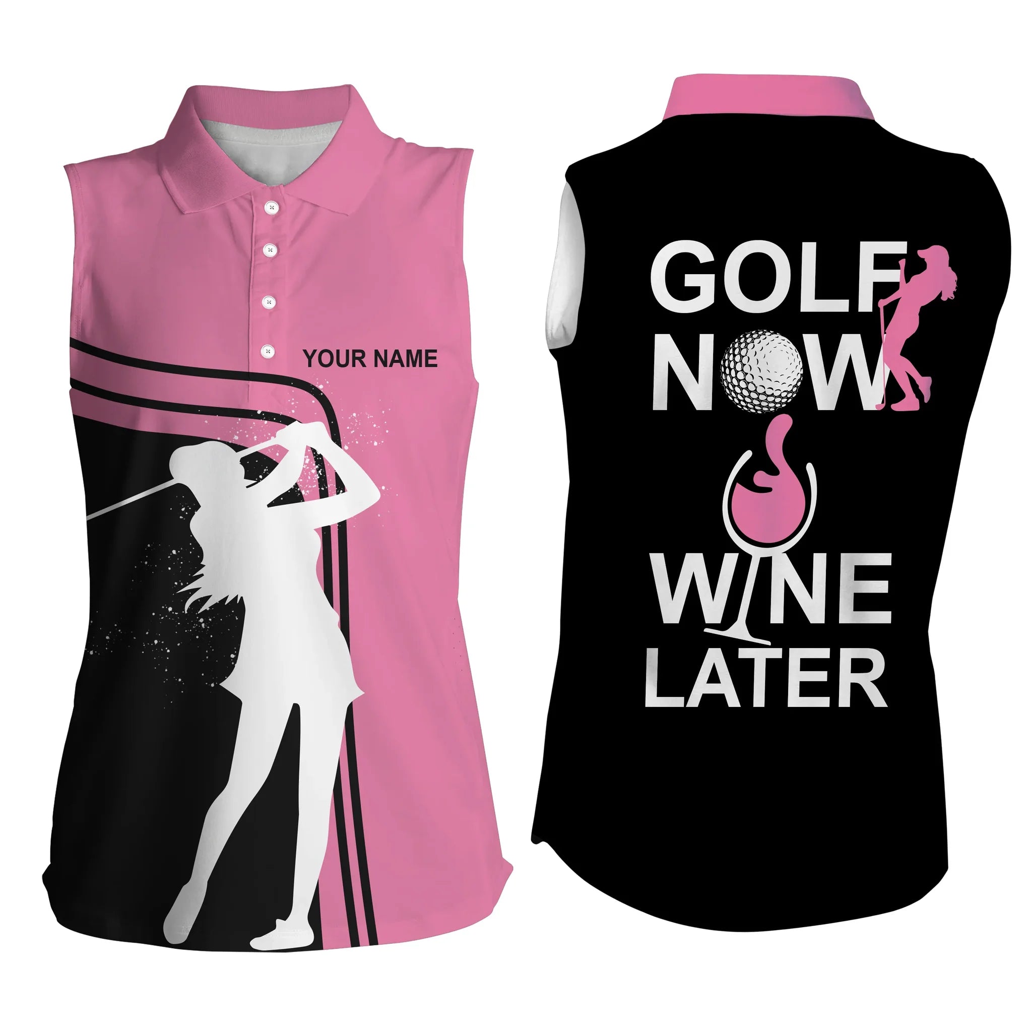 Golf Shirts For Women Custom Women''s Sleeveless Polo Shirts Golf Now Wine Later Women Golf Top