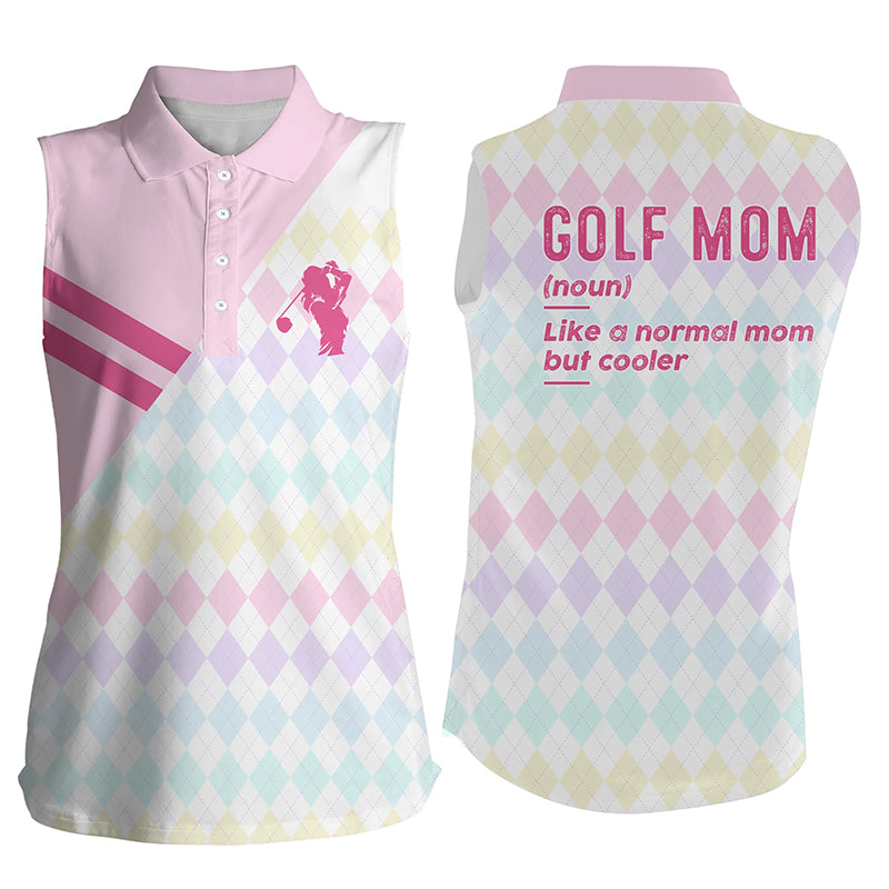 Women sleeveless polo shirt/ funny golf mom like a normal mom but cooler pink argyle/ golf gift for mom