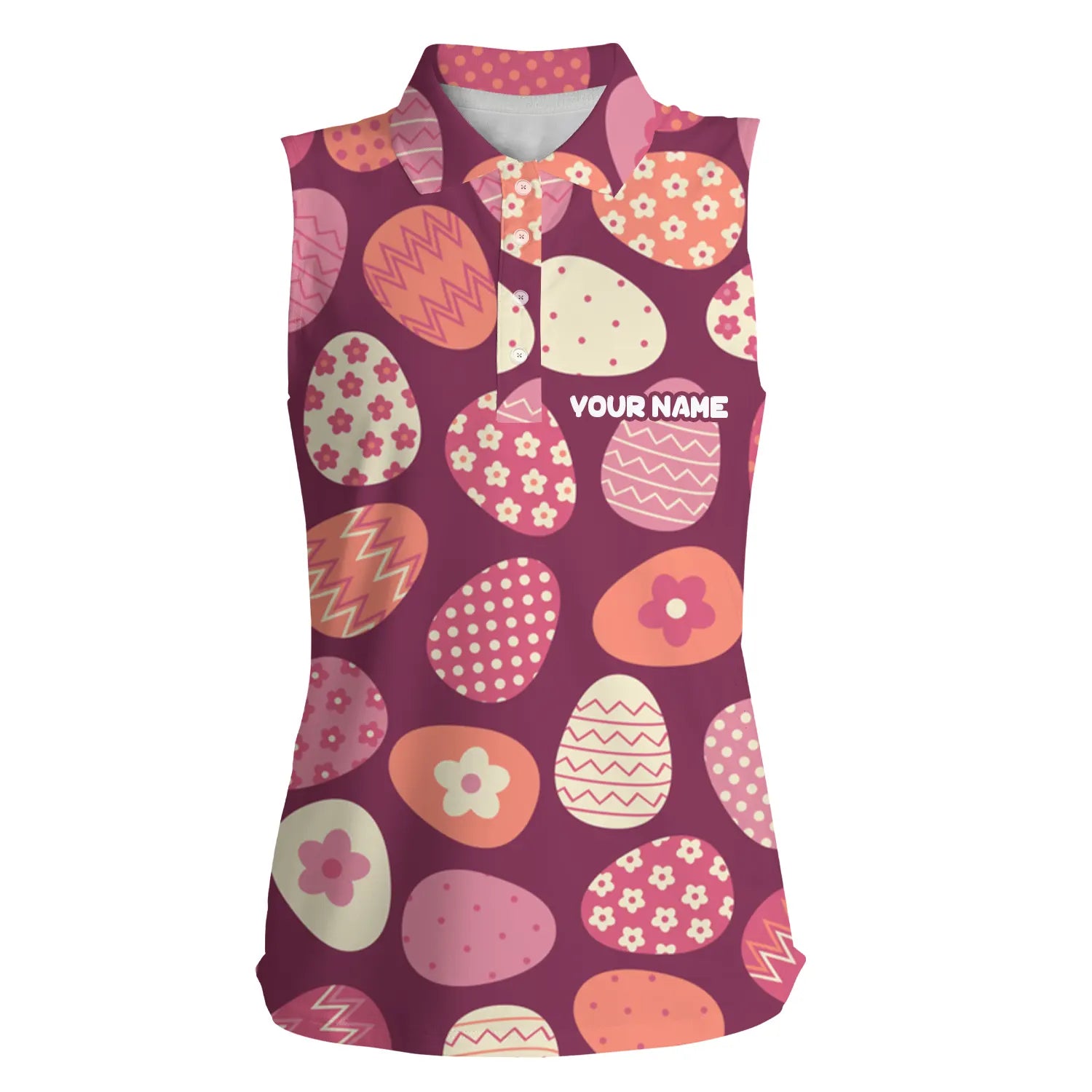 Olorful Easter Eggs Pattern Golf Shirt Custom Womens Sleeveless Polo Shirt/ Easter