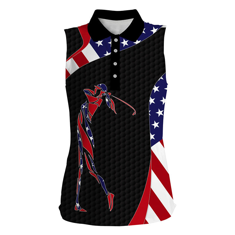 American flag patriot golf black Womens sleeveless polo shirts - golf gifts for women