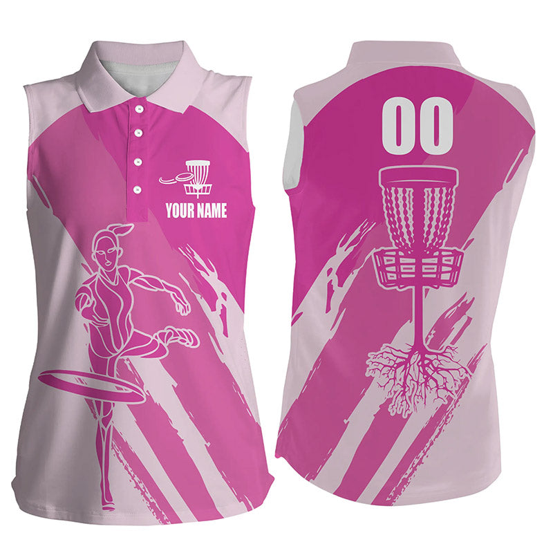 Women sleeveless polo shirt Custom name and number Disc Golfer basket/ ladies disc golf shirts