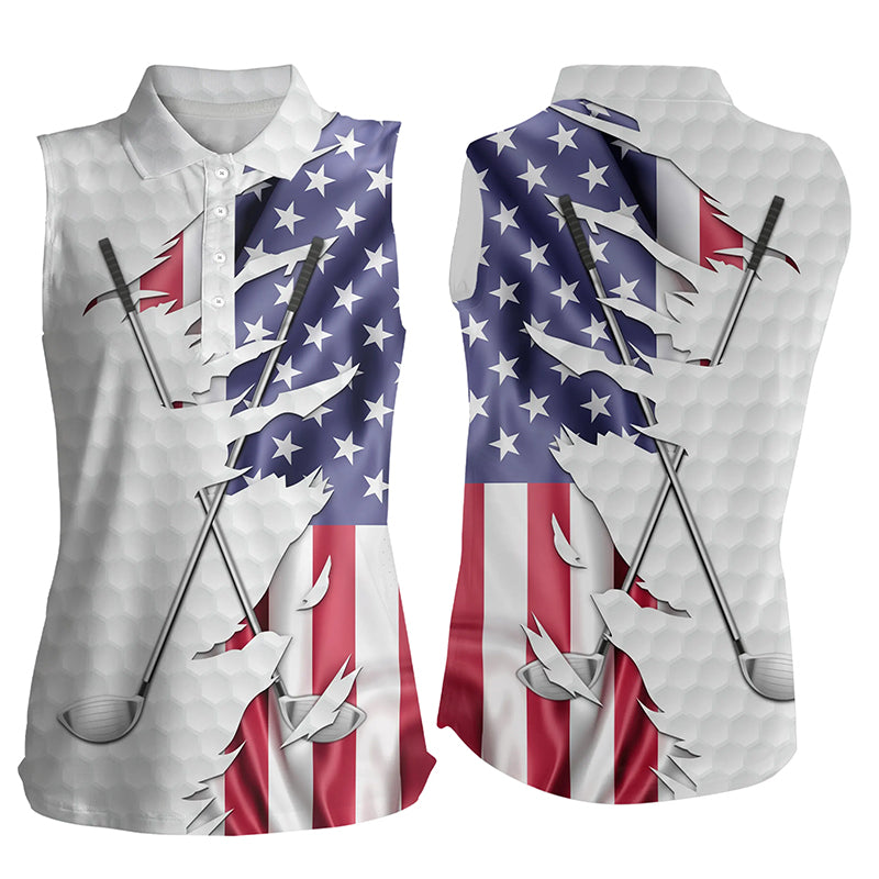 Red/ white/ and blue American flag Womens sleeveless polo shirt patriotic golf performance shirts