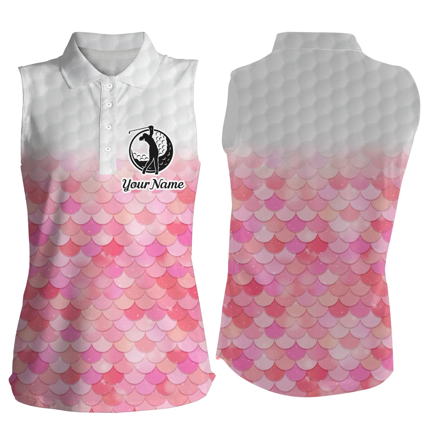 Womens sleeveless polo shirt pink mermaid scales custom name pattern golf shirts