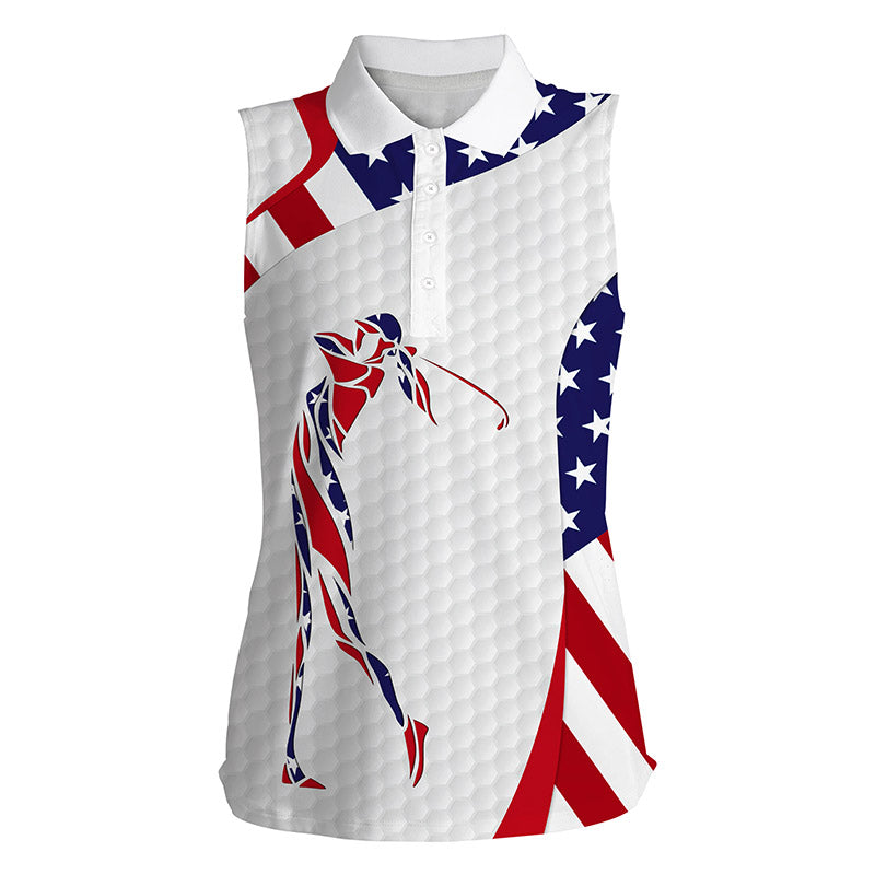 American Flag Patriot Golf White Womens Sleeveless Polo Shirts - Golf Gifts For Women