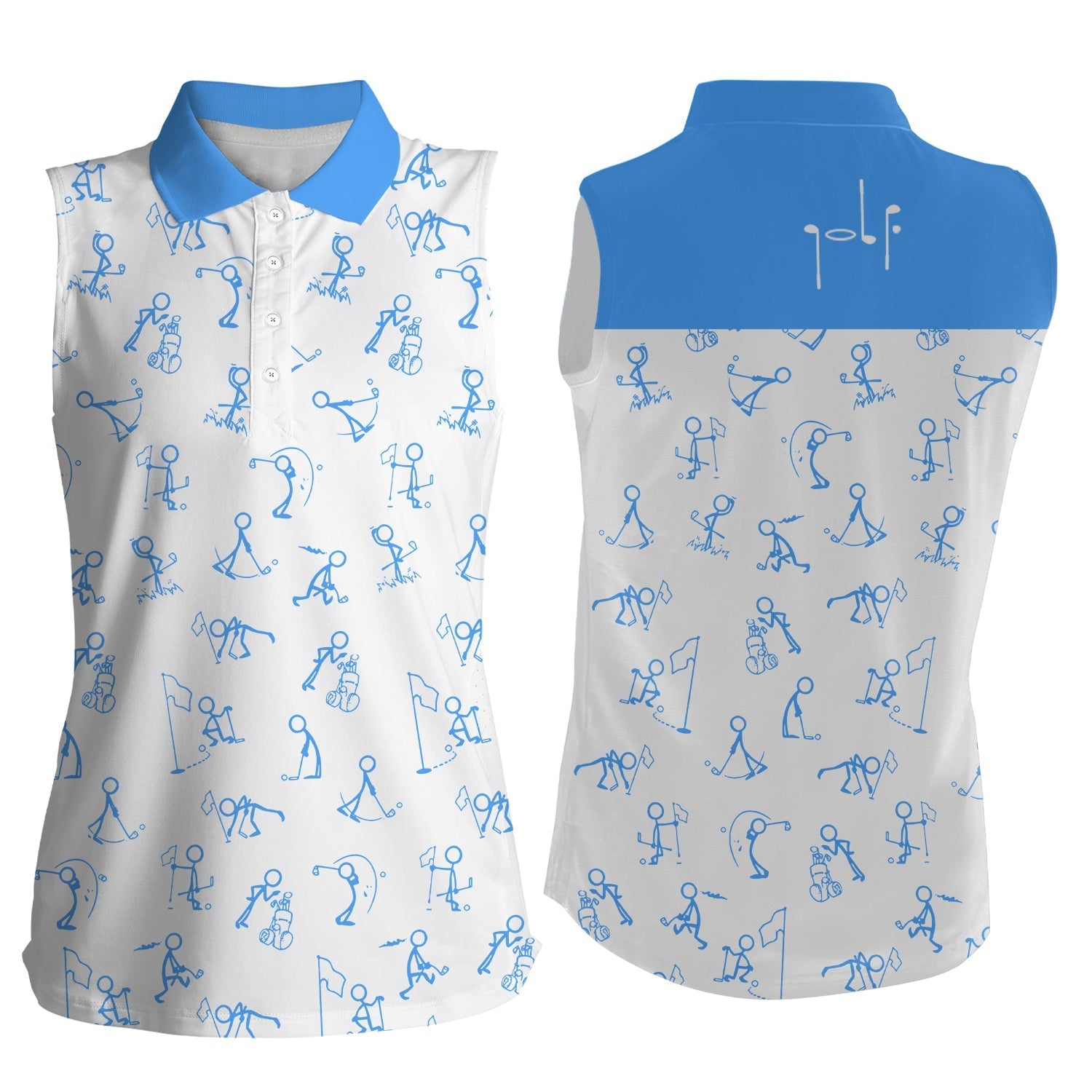 Women sleeveless polo shirts funny golf pattern/ blue polo shirt golf outfit women golf