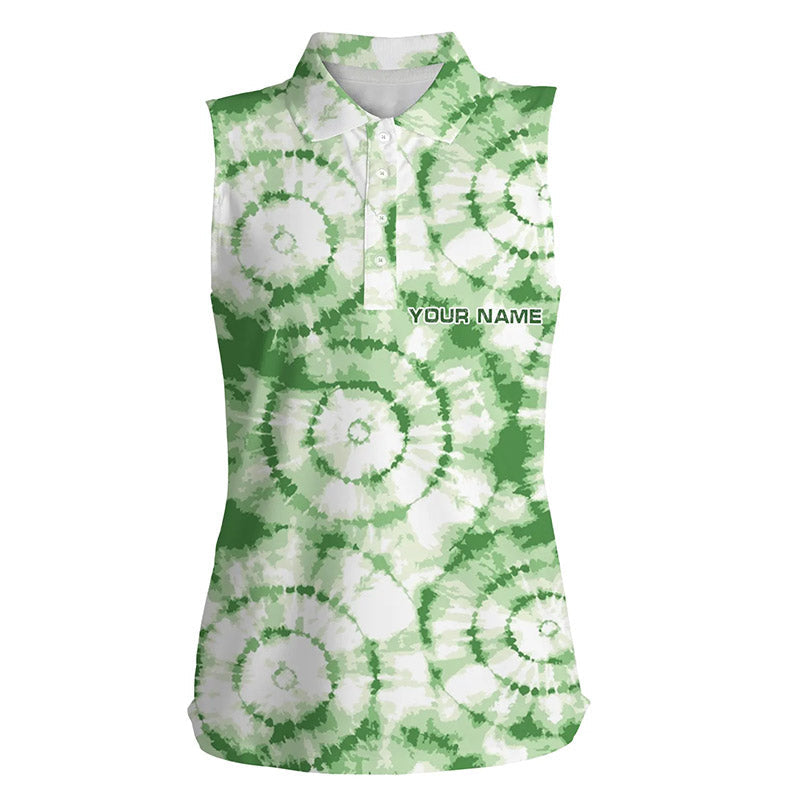 Womens sleeveless polo shirts with colorful tie dye pattern custom name team golf tops for women