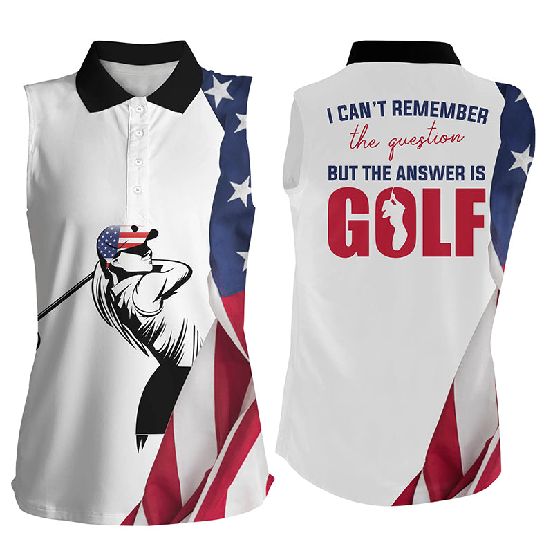 Funny Women sleeveless polo shirt/ American flag I can''t remember the question but the answer is golf