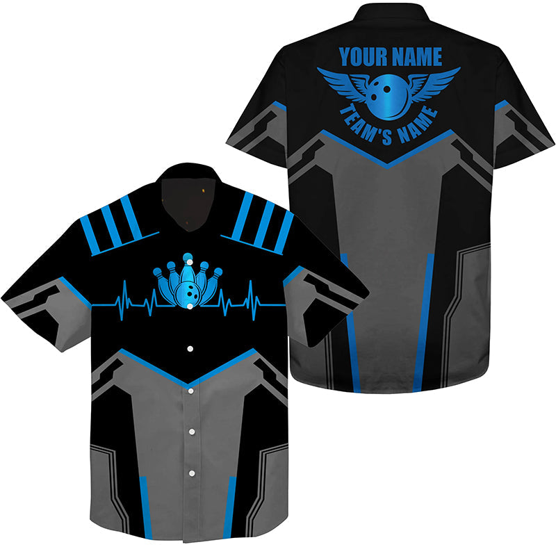 Multi Color Bowling Hawaiian Shirt Custom Name And Team Name Blue Bowling Ball And Pins/ Team Bowling Shirts