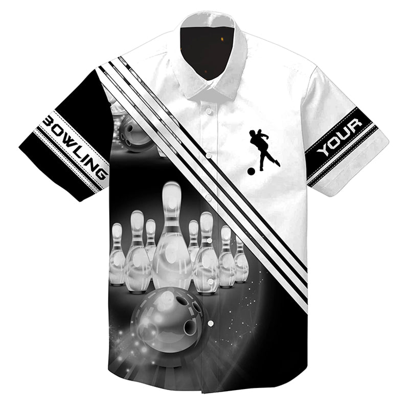 Custom Multi Color Hawaiian Bowling Shirts Bowling Ball And Pins Team Shirt/ Button Up Bowling Shirts