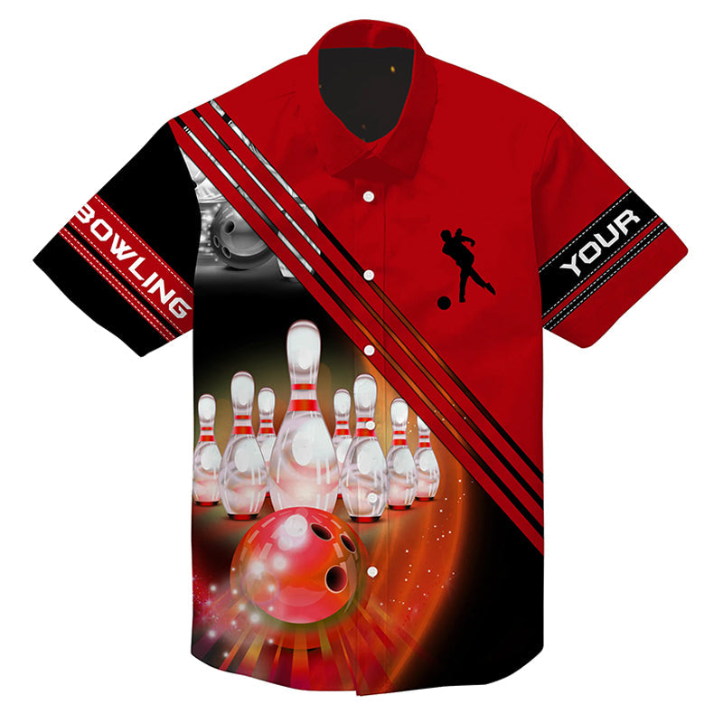 Custom Multi Color Hawaiian Bowling Shirts Bowling Ball And Pins Team Shirt/ Button Up Bowling Shirts