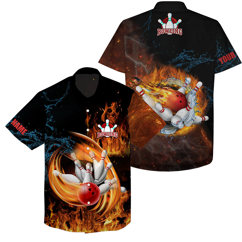 Customize Hawaiian Bowling Shirts Flame Bowling Ball And Pins Team Shirt/ Bowling Gifts