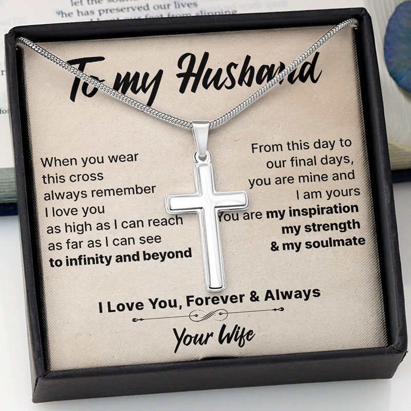 I Love You To Infinity And Beyond/ Personalized Cross Necklace/ Gifts For Him