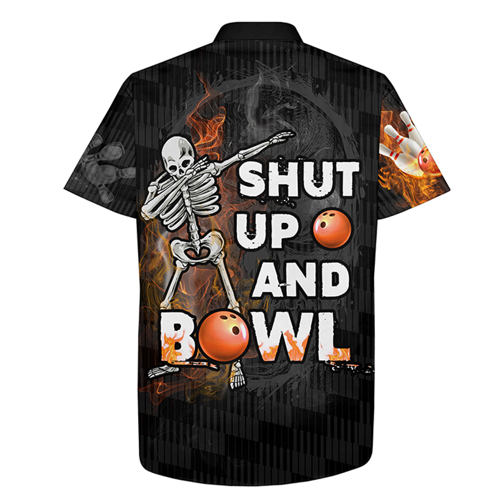 Shut Up and Bowl Funny Hawaiian Bowling Shirt Personalized Flame Bowling Skull Bowler Jersey