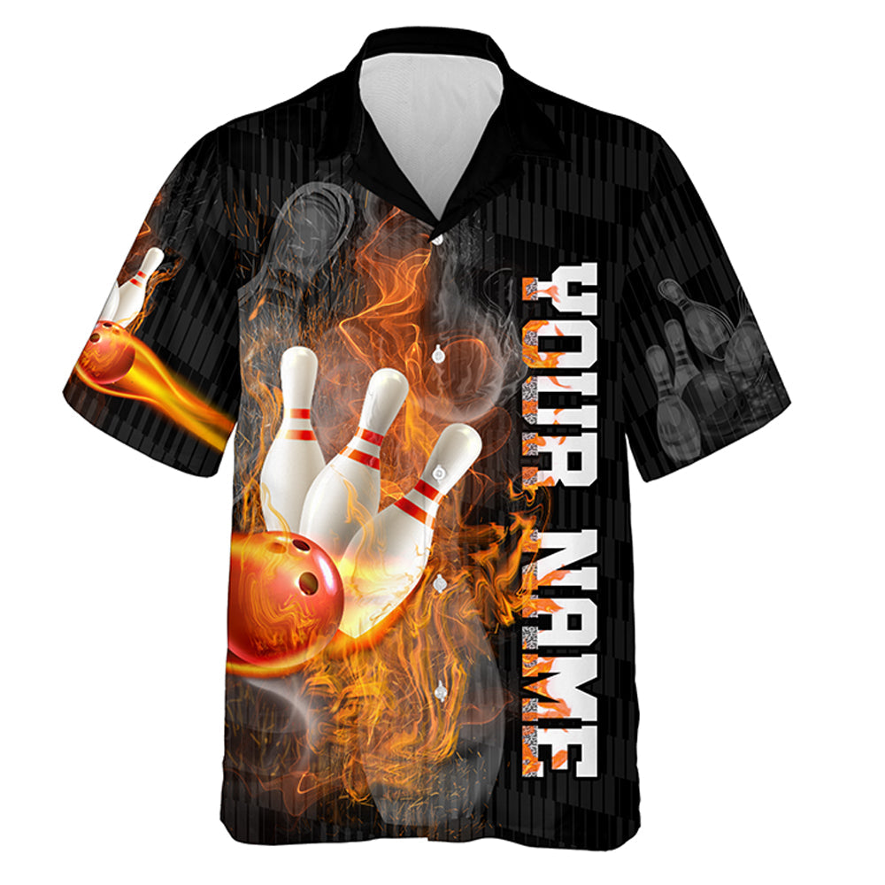 Shut Up and Bowl Funny Hawaiian Bowling Shirt Personalized Flame Bowling Skull Bowler Hawaiian Shirt/ Skull Shirt
