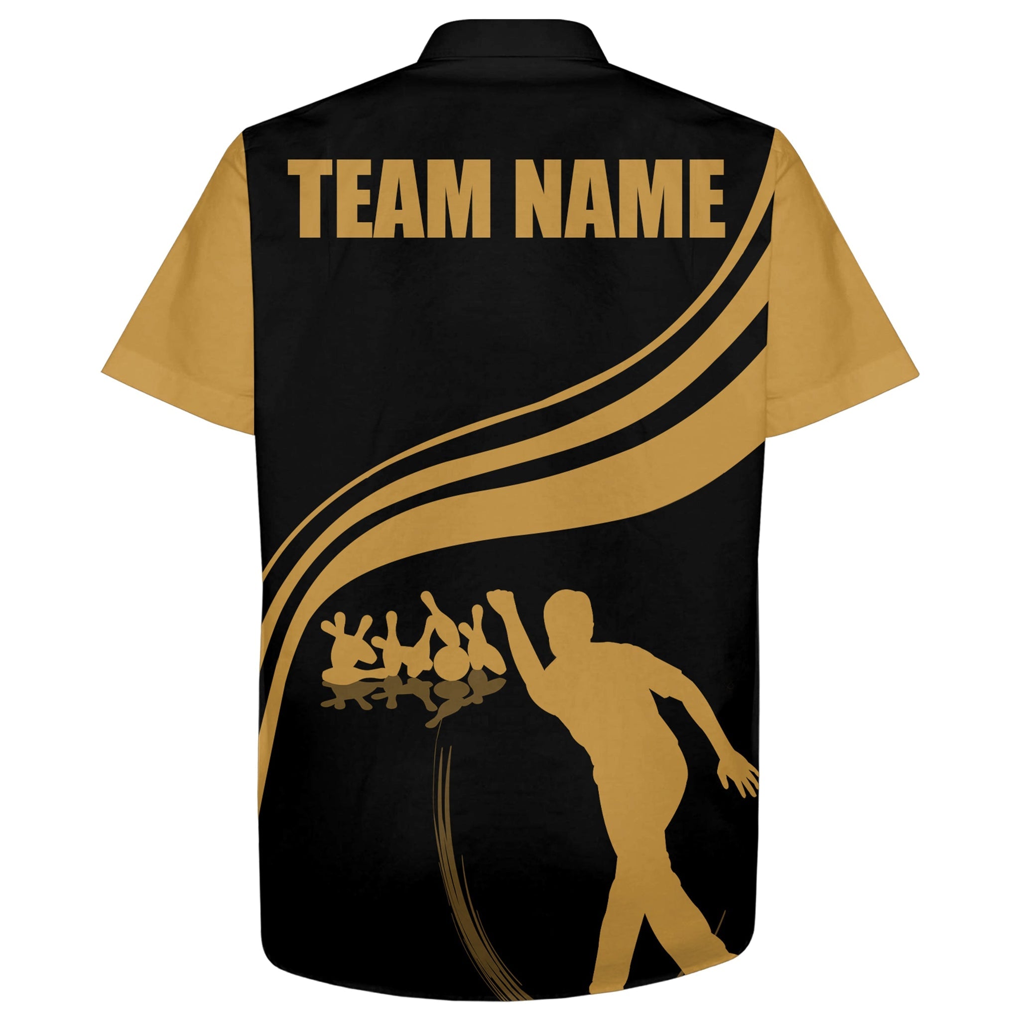 Personalized Hawaiian Bowling Shirt Black and Gold Bowlers Custom Team Bowling Hawaiian Shirt