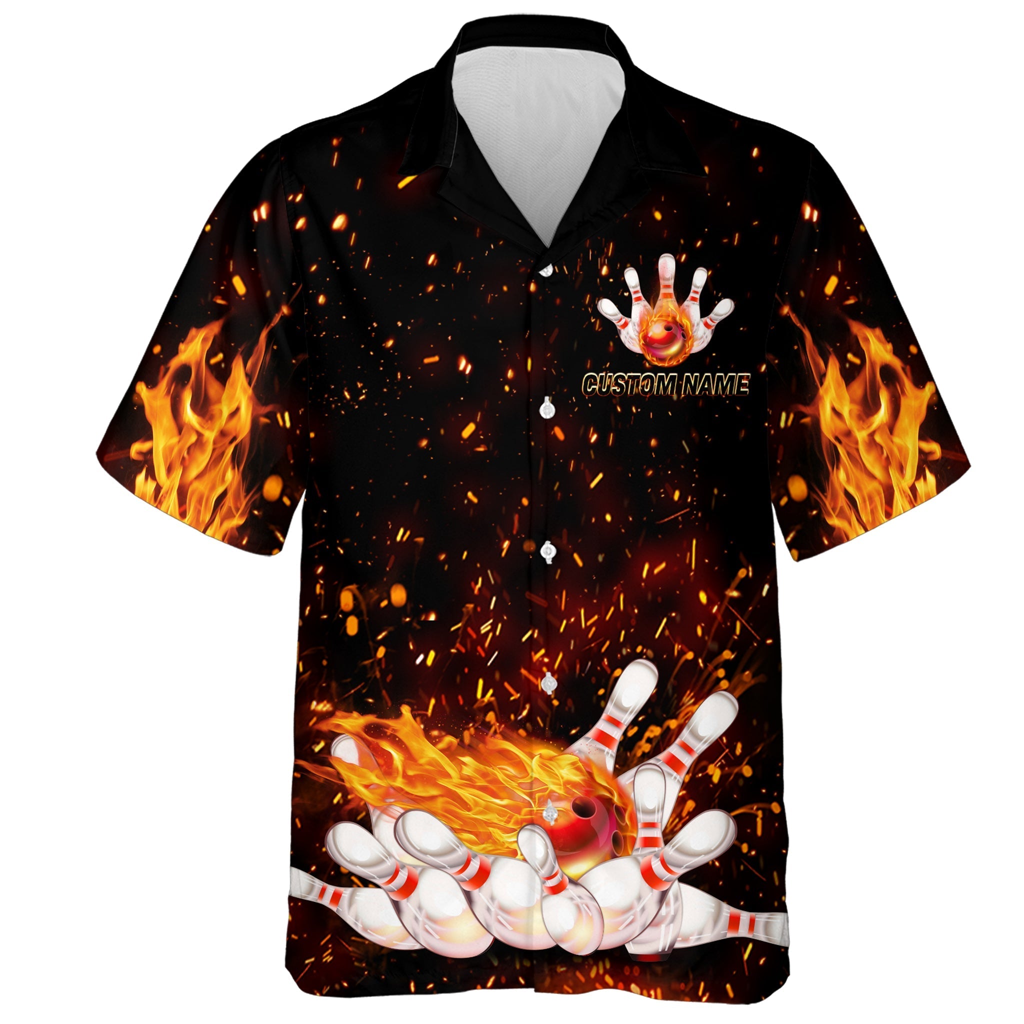 Flames Hawaiian Bowling Shirt for Men Women/ That