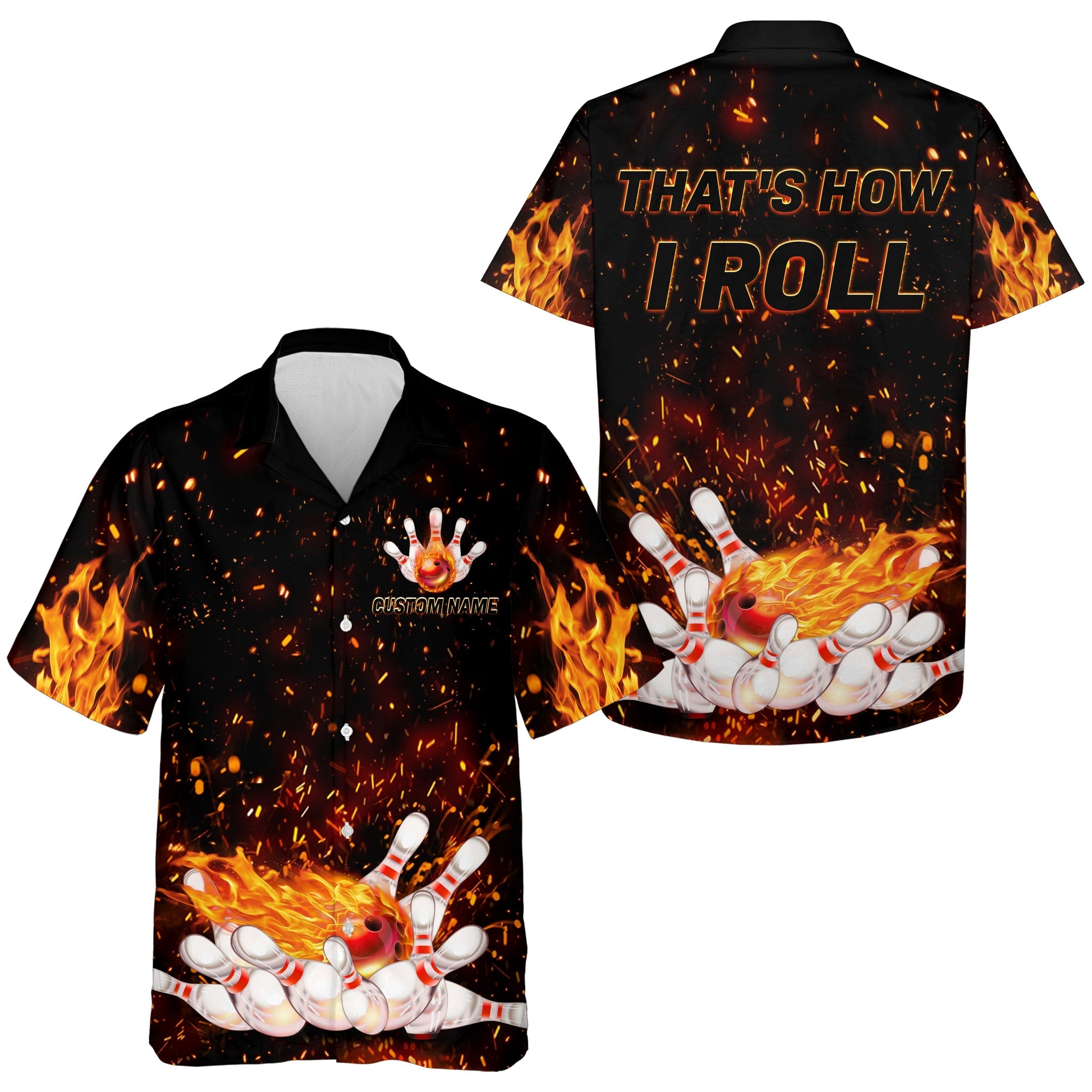 Flames Hawaiian Bowling Shirt for Men Women/ That''s How I Roll/ Custom Name Fire Bowlers Jersey