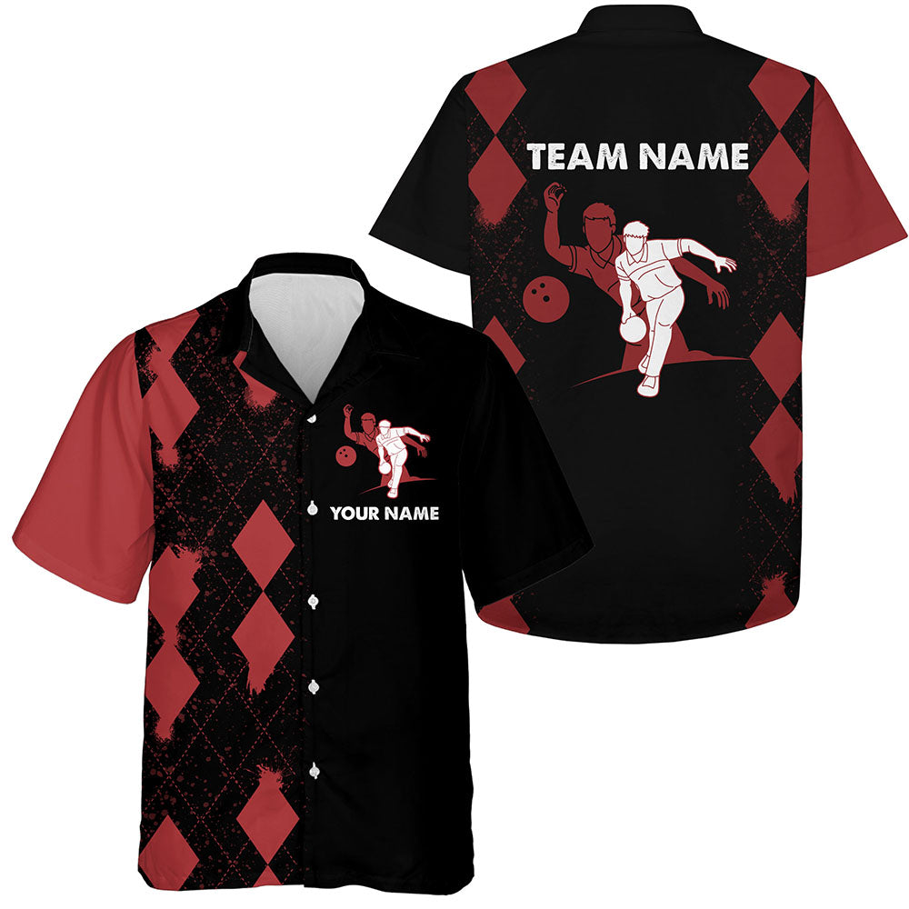 Custom Hawaiian Bowling Shirt/ Personalized Name Red&Black Bowler Team Jersey for Bowling Lovers