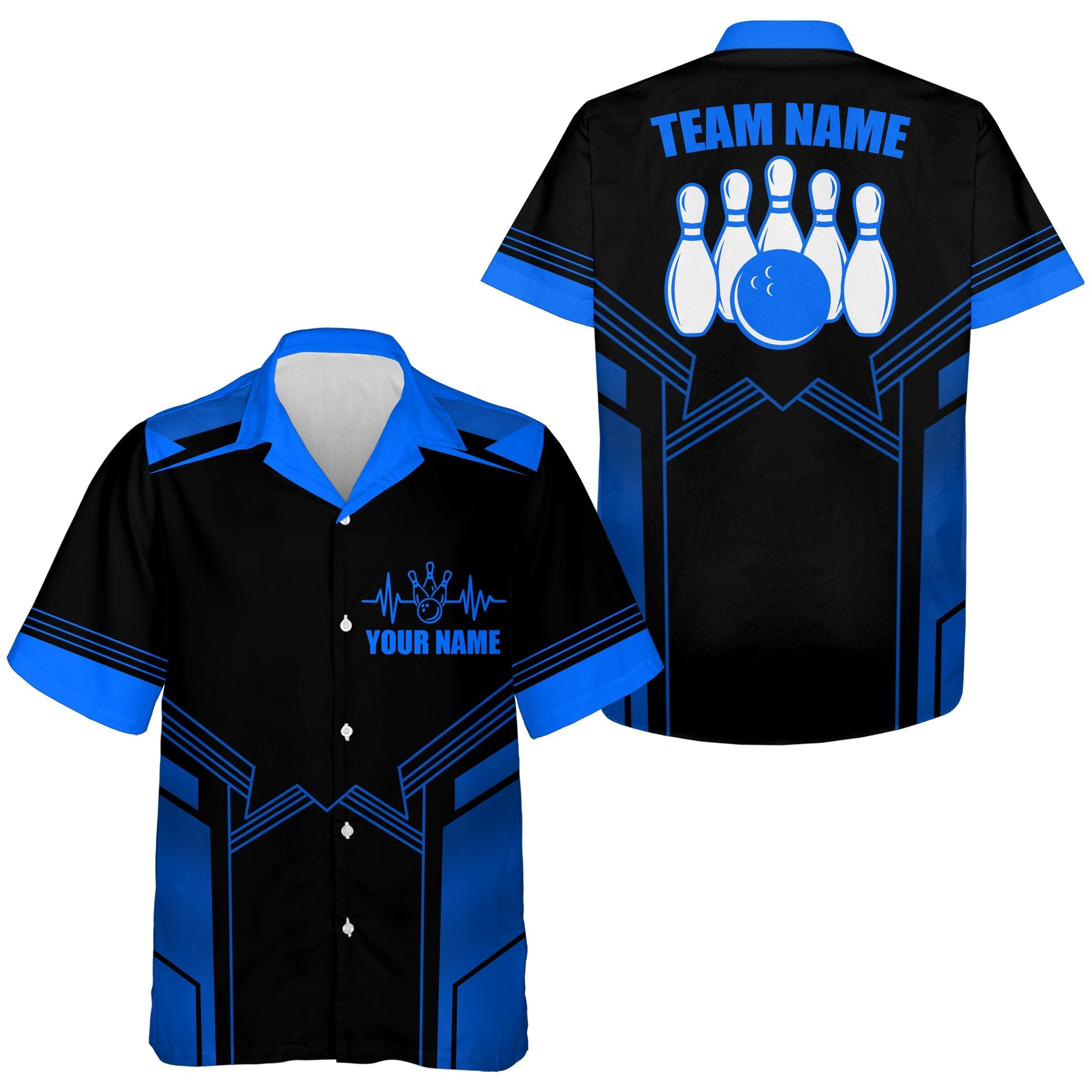 Hawaiian Bowling Shirt For Men/ Custom Blue Bowling Jersey Men''s Bowling Team Shirt