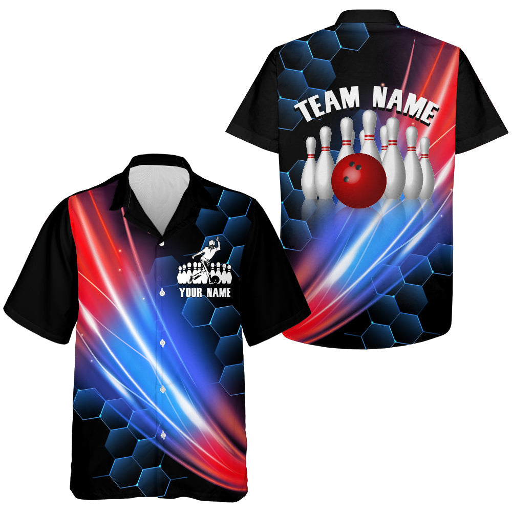 Hawaiian Bowling Shirt For Women Men Custom Bowling Jersey Black Bowling Team Shirt