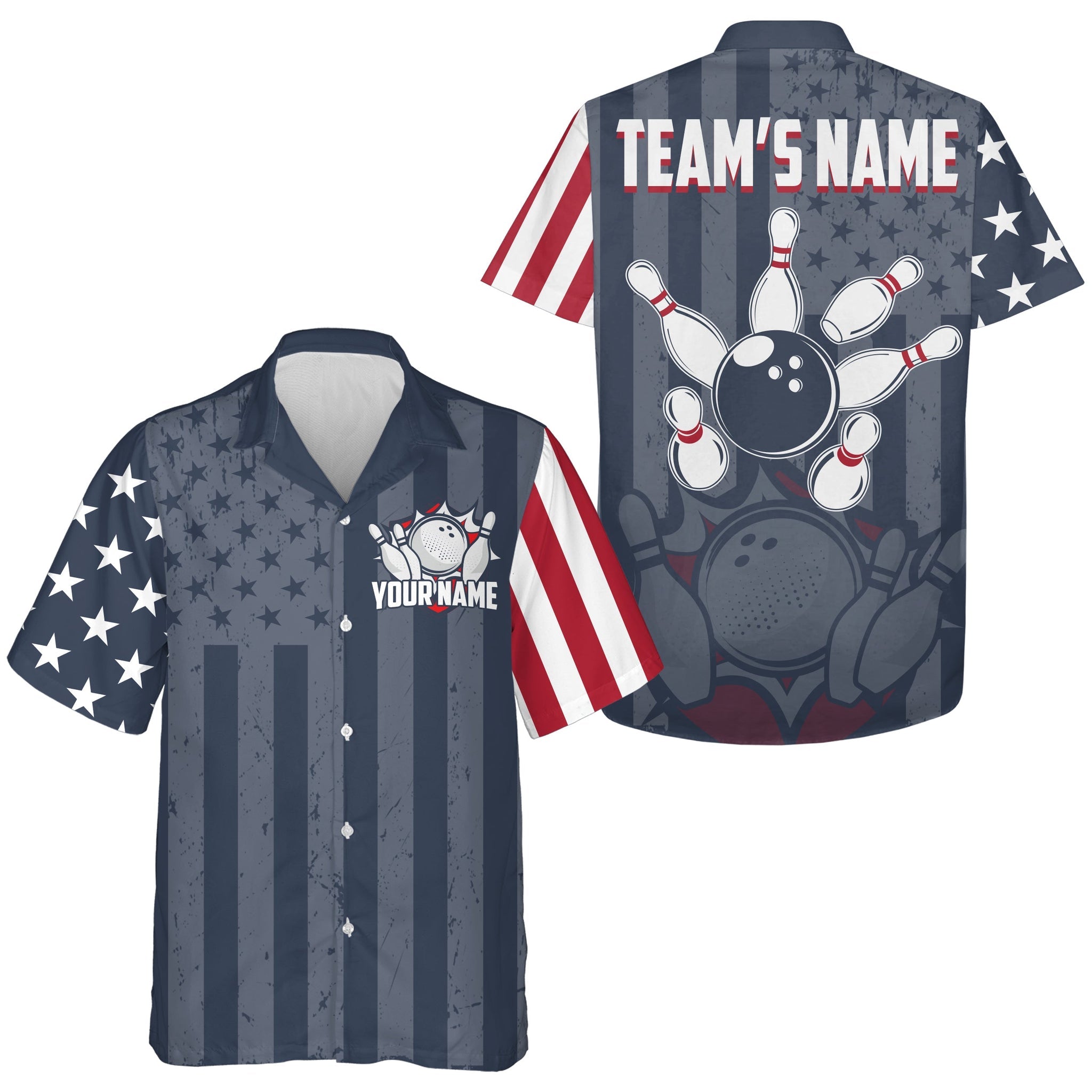 Hawaiian Bowling Shirt For Men Women American Flag Bowling Hawaiian Custom Bowling Team Shirt