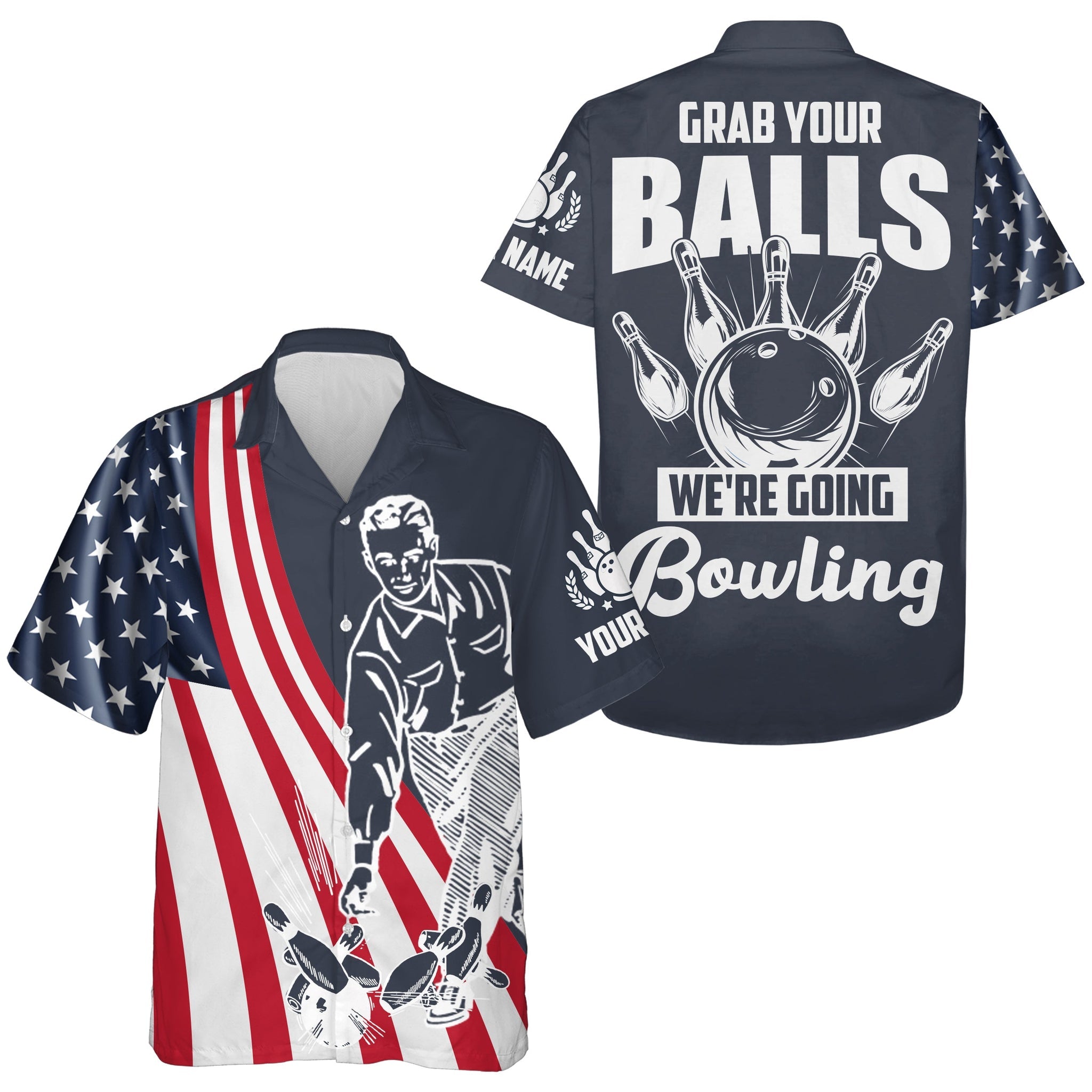 Grab Your Balls We''re Going Bowling Hawaiian Shirt Custom Bowling Men USA Bowling Shirt