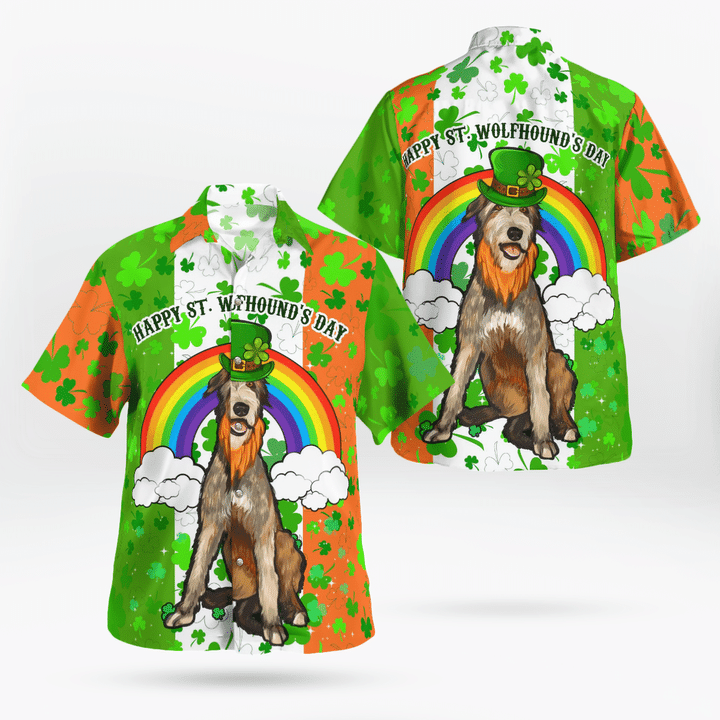 Irish Flag Lucky Shamrocks Irish Wolfhound Dog Rainbow Saint Patrick''s Day Hawaii Shirt - Gift For Irish