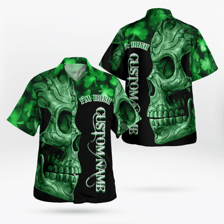 Irish St. Patrick Day hawaiian shirt/ Green Shamrocks Reflecting Light On Black Background 3D Hawaii Shirt - Gift For Irish
