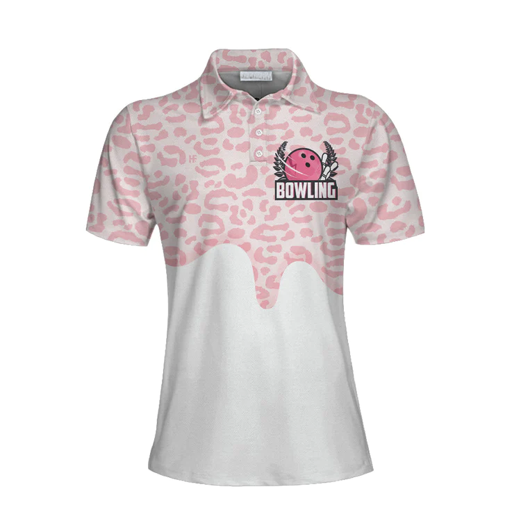I Bowl Like A Girl Try To Keep Up Short Sleeve Woman Polo Shirt/ White & Pink Women Bowling Shirt Coolspod