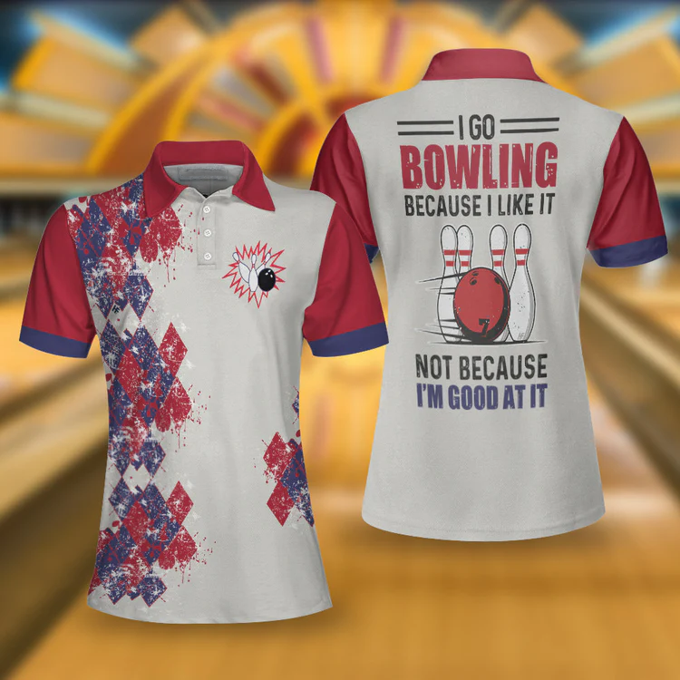 I Go Bowling Because I Like It Short Sleeve Women Polo Shirt/ Argyle Pattern Polo Style Bowling Shirt For Ladies Coolspod