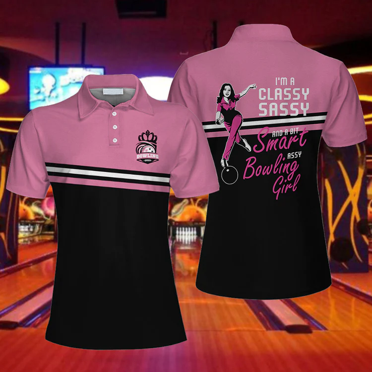 I''M A Classy Sassy Bowling Girl Black And Pink Bowling Short Sleeve Women Polo Shirt/ Bowling Gift For Ladies Coolspod