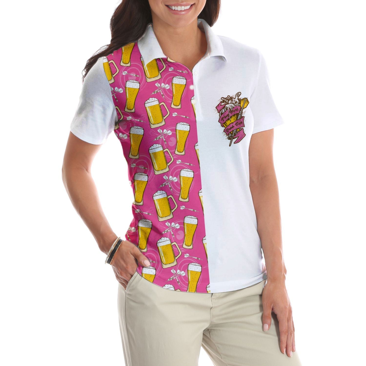 I''M A Darts And Beer Kinda Girl Short Sleeve Women Polo Shirt/ Funny Ladies'' Darts Shirt/ Darts Gift For Women Coolspod