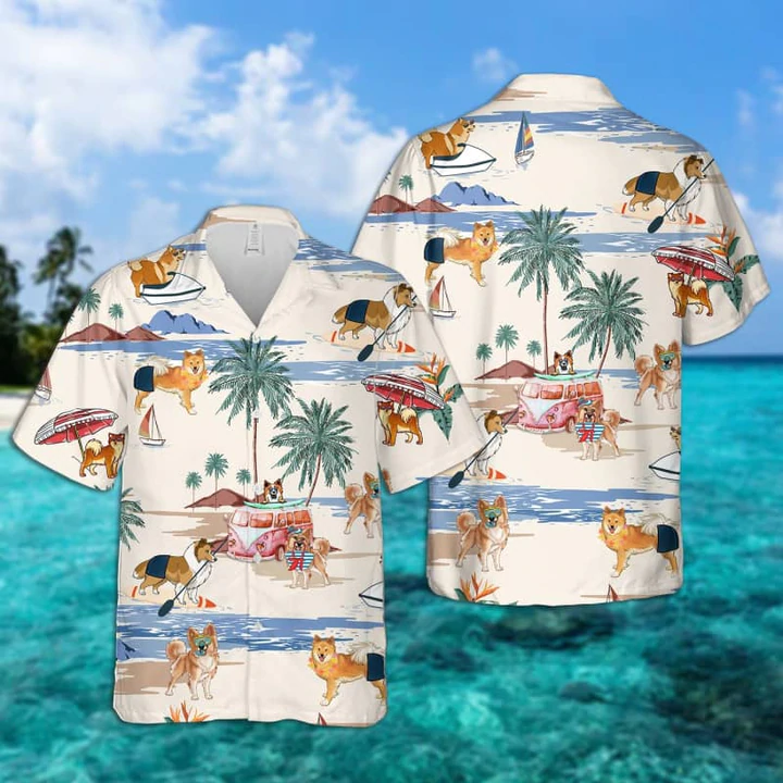 Icelandic Sheepdog Summer Beach Hawaiian Shirt/ Hawaiian Shirts for Men Women Short Sleeve Aloha Beach Shirt
