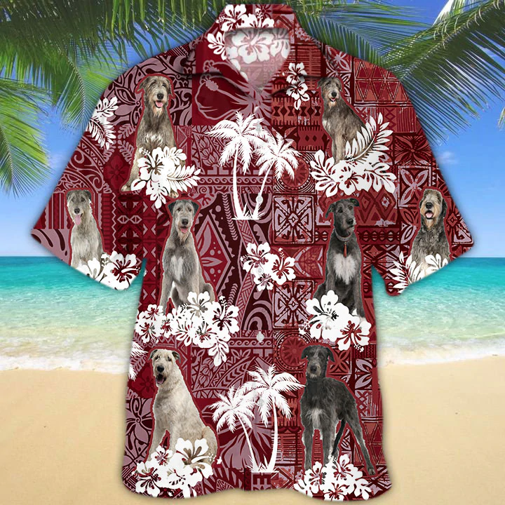 Irish Wolfhound Red Hawaiian Shirt/ Gift for Dog Lover Shirts/ Men''s Hawaiian shirt/ Summer Hawaiian Aloha Shirt