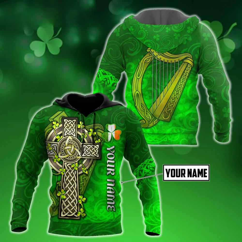 Irish St.Patrick Celtic Cross And The Irish Harp St Patrick''s Day Shirts - Custom All Over Print Shirts